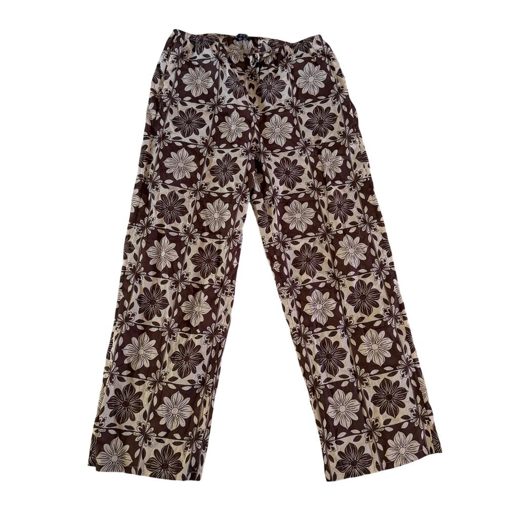 J Crew Brown Floral Gauzy Cotton Beach Pant Cover Up XS Cruise Resortwear